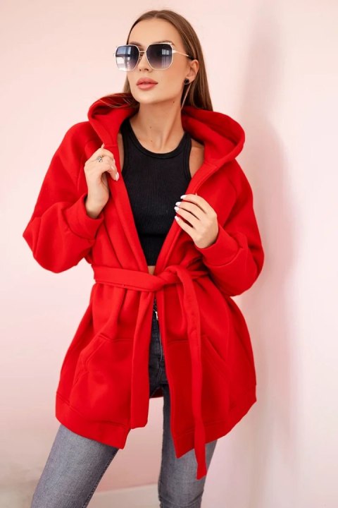 Narzutka ocieplana wiązana w pasie czerwona