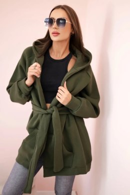 Narzutka ocieplana wiązana w pasie khaki