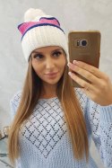 Czapka damska Kinga K297 biały+chabrowy+jasny różowy