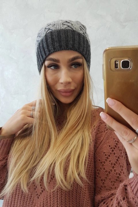 Czapka z polarem Bibiana K264 grafitowy+szary