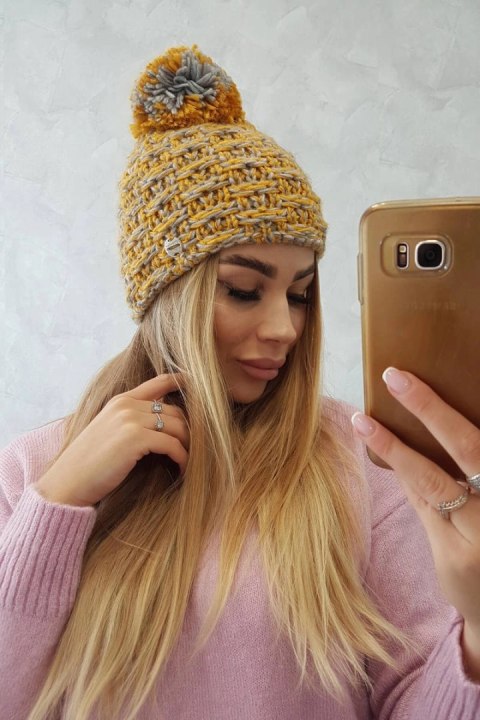 Czapka z polarem Fiona K275 musztardowy+szary