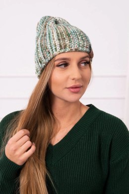 Czapka z polarem Zoja K306 ecru+zielony