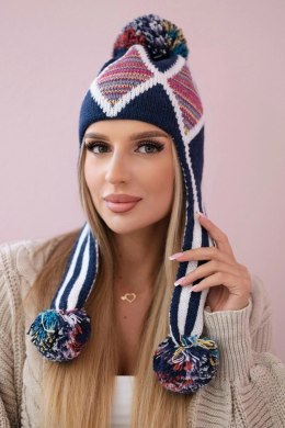 Czapka damska uszatka Eunika K322 granatowa