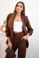 Komplet elegancki marynarki ze spodniami mocca