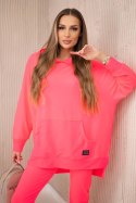 Komplet z bluzą z kapturem różowy neon