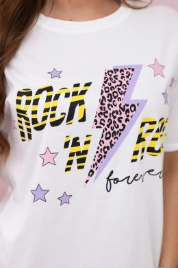 Bluzka bawełniana przecierana Rock n roll biała