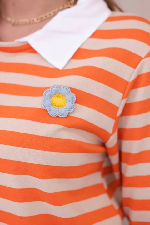 Bluzka bawełniana w paski z kołnierzykiem pomarańczowy+beżowy