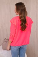 Bluzka bawełniana z falbankami na ramionach różowy neon