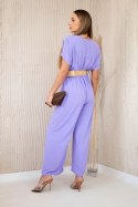 Kombinezon z ozdobnym paskiem w talii jasny fioletowy