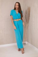 Kombinezon z ozdobnym paskiem w talii turkusowy