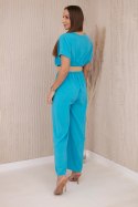 Kombinezon z ozdobnym paskiem w talii turkusowy