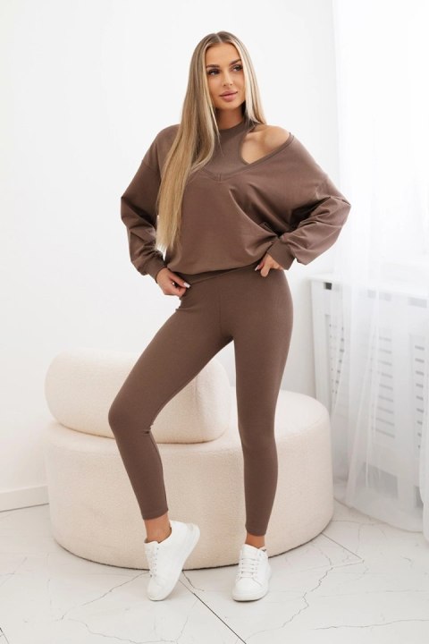 Komplet 3-częściowy bluza + top + legginsy mocca