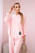 Komplet bawełniany bluza + spodnie pudrowy róż