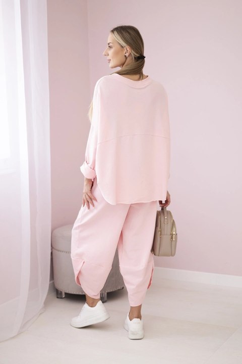 Komplet bawełniany bluza + spodnie pudrowy róż