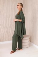 Komplet bluzka + spodnie z wisiorkiem khaki