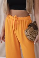 Spodnie z szeroką i wiązaniem w pasie pomarańczowe