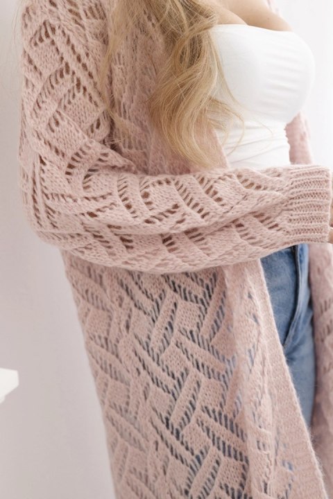 Sweter długi kardigan Super KID Moher ciemny pudrowy róż