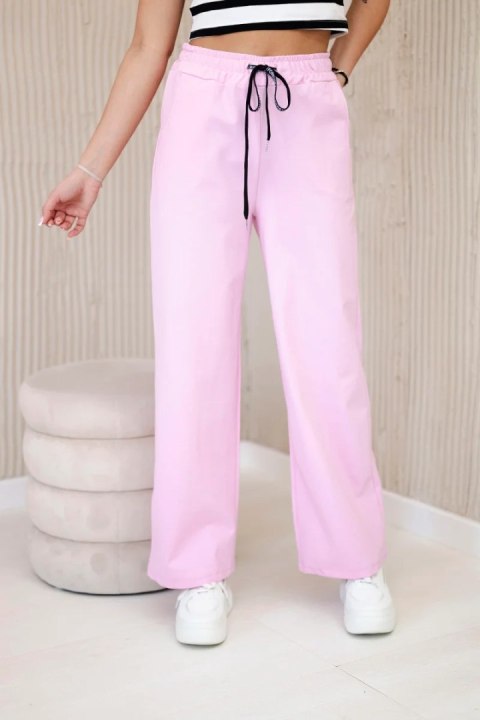 Spodnie Punto z szeroką nogawką jasno różowe