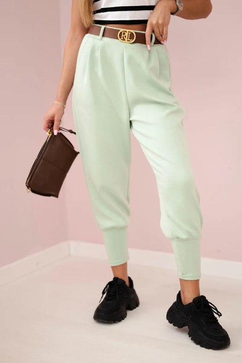 Spodnie z paskiem i kieszeniami masełko ciemno miętowe