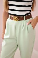 Spodnie z paskiem i kieszeniami masełko ciemno miętowe
