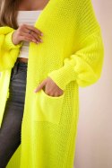 Sweter długi kardigan żółty neon
