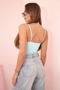 Bluzka body damska na ramiączka z marszczeniem i dekoltem V miętowa