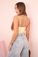 Bluzka body damska na ramiączka z marszczeniem i dekoltem V żółta