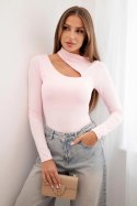 Bluzka body damska z długim rękawem i asymetrycznym dekoltem pudrowy róż
