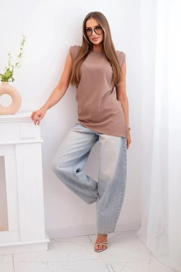 Bluzka damska elegancka z marszczeniem i asymetrycznym krojem camelowy