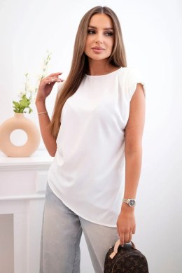 Bluzka damska elegancka z marszczeniem i asymetrycznym krojem ecru