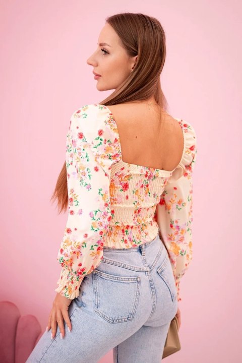 Bluzka damska hiszpanka w kwiaty, długi rękaw żółta