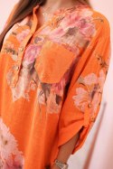 Bluzka damska z bawełny z kwiatowym wzorem i guzikami pomaranczowa