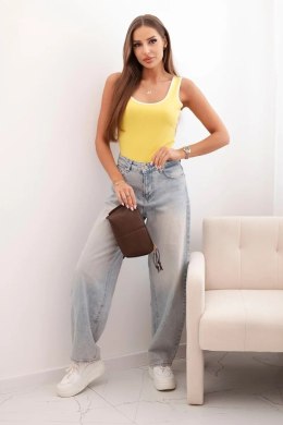 Body damskie prążkowane z koronkowym wykończeniem żółte