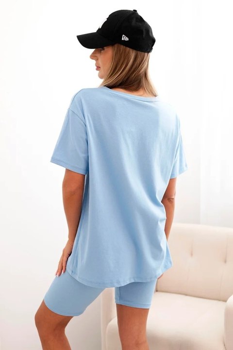 Komplet damski bawełniany z krótkim rękawem i szortami niebieski