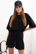 Komplet damski masełko z bluzka z krótkim rękawem i spodenki z gumką czarny