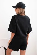 Komplet damski masełko z bluzka z krótkim rękawem i spodenki z gumką czarny