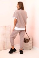 Komplet damski masełko z krótkim rękawem i spodniami beżowy melanż