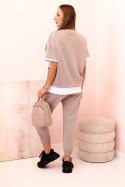 Komplet damski masełko z krótkim rękawem i spodniami ciemny beżowy