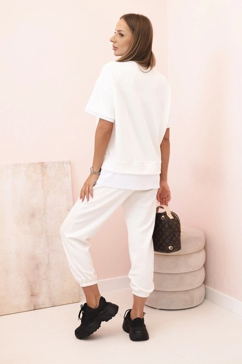 Komplet damski masełko z krótkim rękawem i spodniami ecru