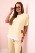 Komplet damski masełko z krótkim rękawem i spodniami żółty