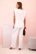 Komplet damski z wiskozy bez rękawów i prostymi spodniami ecru