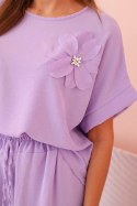 Komplet damski z wiskozy z ozdobnym kwiatem i szerokimi spodniami jasny fioletowy