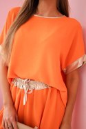 Komplet z wiskozy ze złotym obszyciem pomarańczowy