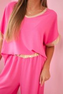 Komplet z wiskozy ze złotym obszyciem różowy