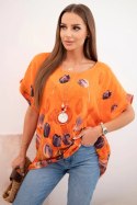 Koszula damska bawełniana z kwiatowym wzorem pomarańczowa