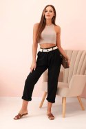 Spodnie damskie lniane z bawełną i paskiem czarne