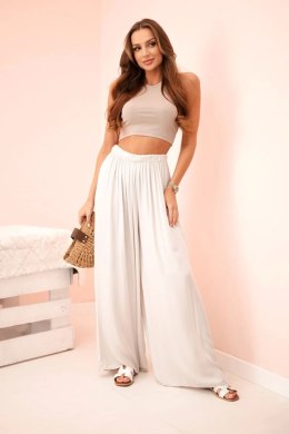 Spodnie damskie wiskozowe szerokie z gumką w pasie beżowe