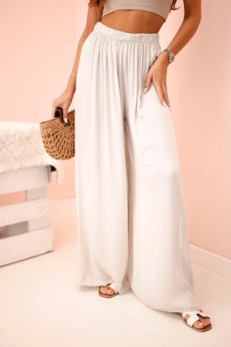 Spodnie damskie wiskozowe szerokie z gumką w pasie beżowe