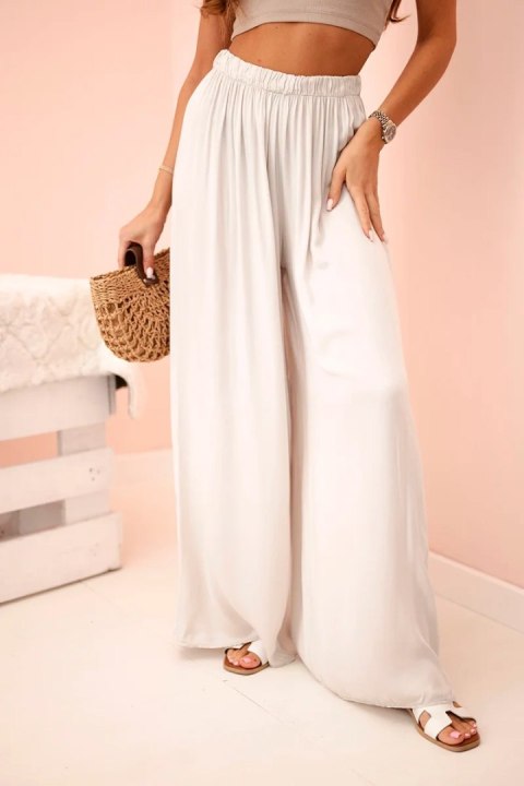 Spodnie damskie wiskozowe szerokie z gumką w pasie beżowe