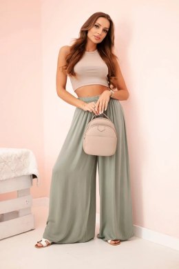 Spodnie damskie wiskozowe szerokie z gumką w pasie khaki